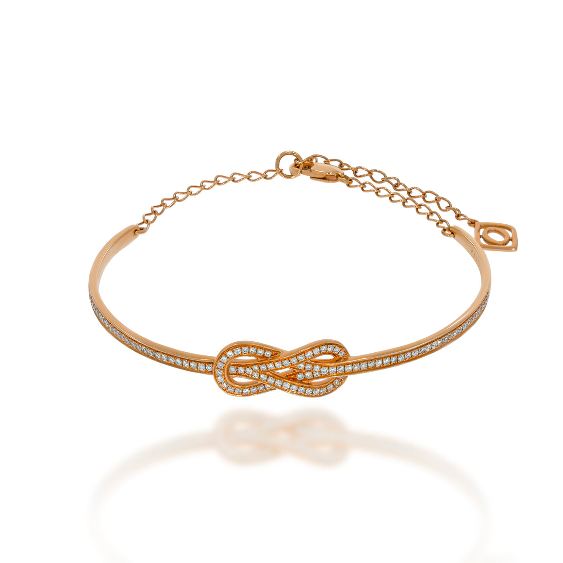 Knot Symbol Infinity Love Diamonds Bangle Bracelet. a beautiful way to express love forever. 18k rose gold