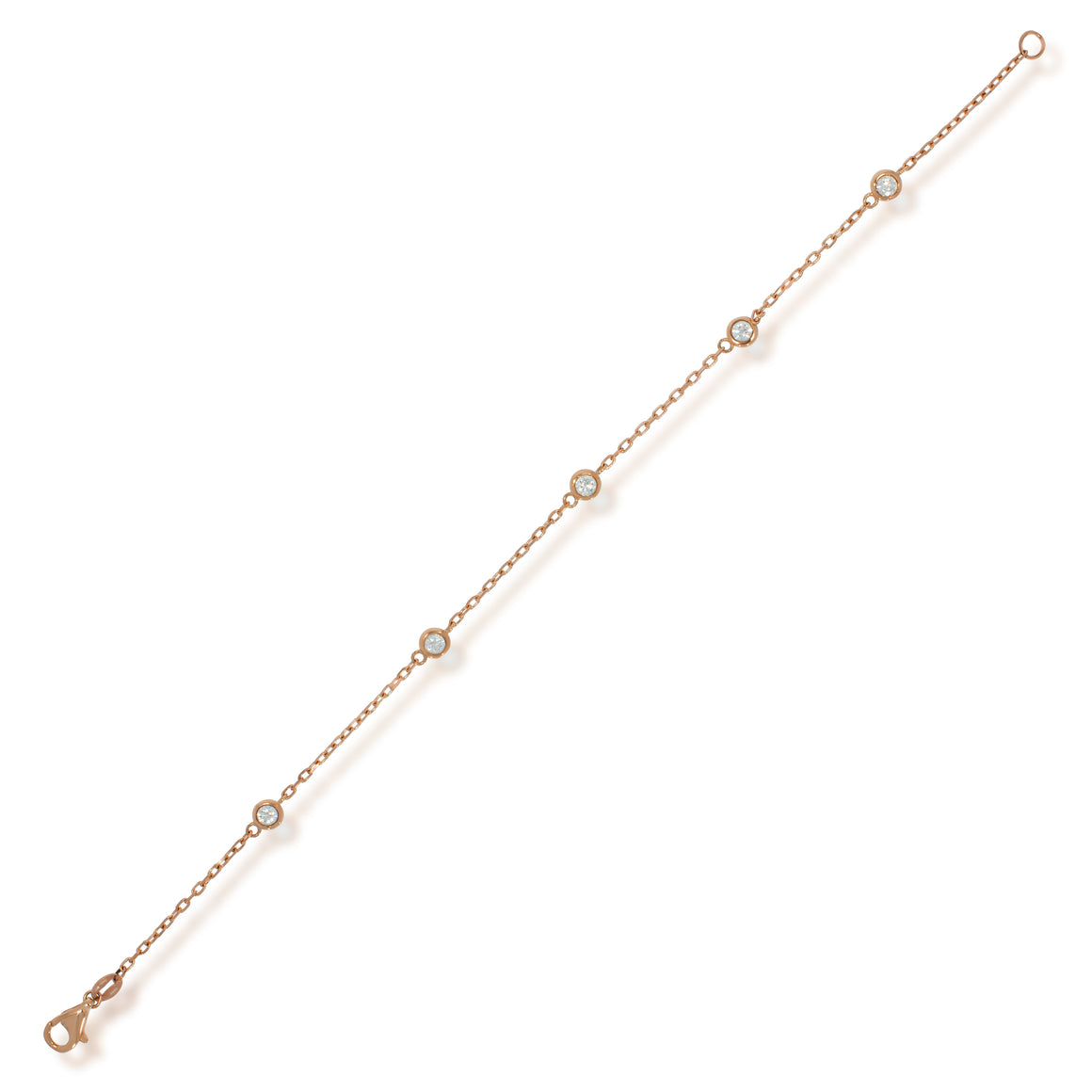 5 Bazel set diamonds in in 14k gold chin bracelet. Delicate bracelet in a timeless design. lucky bracelet. Charm diamonds bracelet.