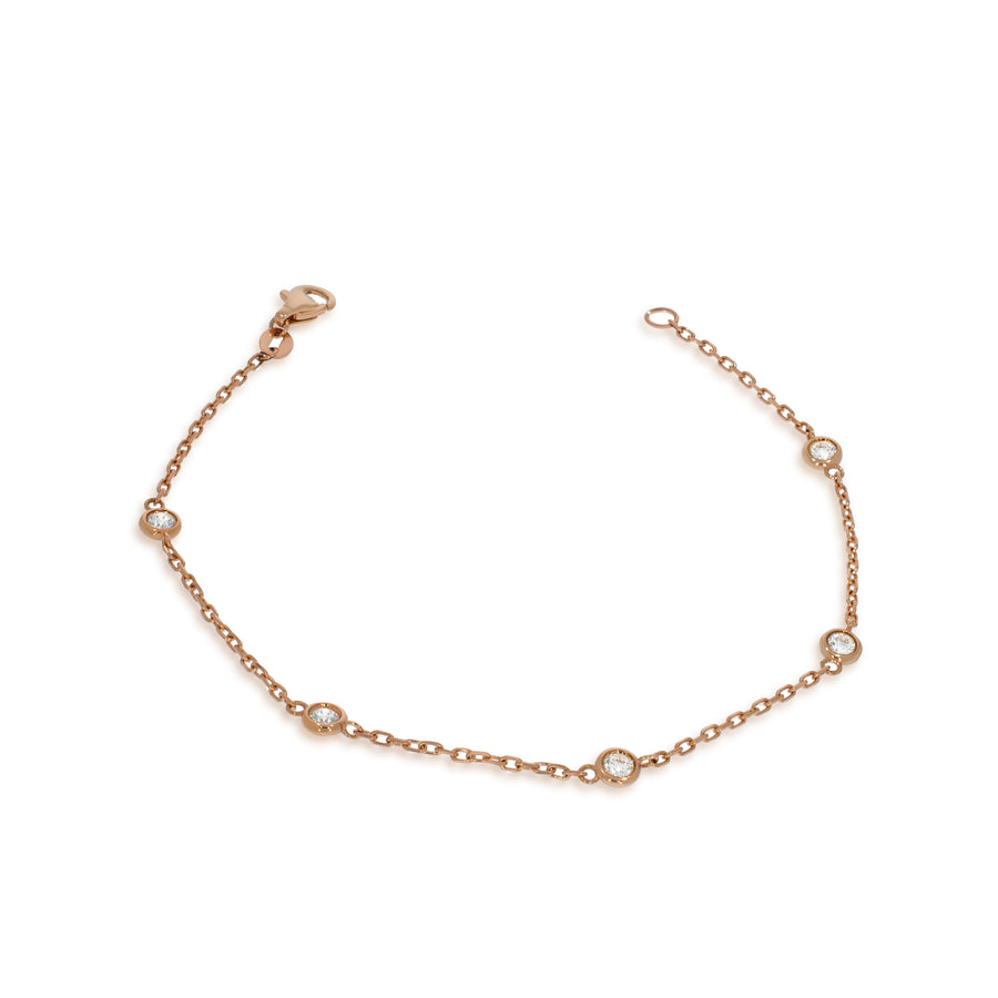 5 Bazel set diamonds in in 14k gold chin bracelet. Delicate bracelet in a timeless design. lucky bracelet. Charm diamonds bracelet.