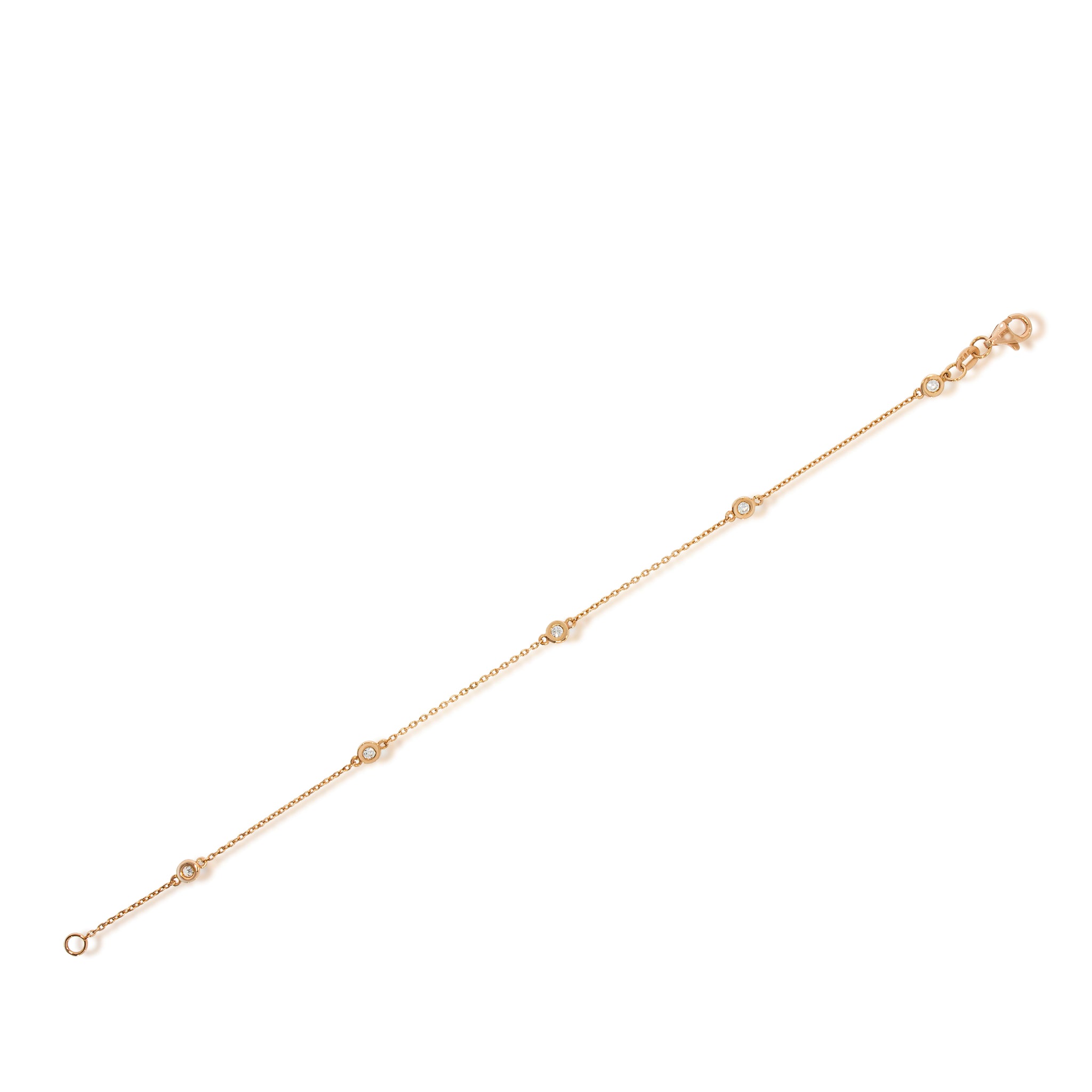 Dainty 14k Rose gold Bezel Setting Diamond Bracelet. 5 rose gold Cups set with diamonds. 0.18ct round daimonds.