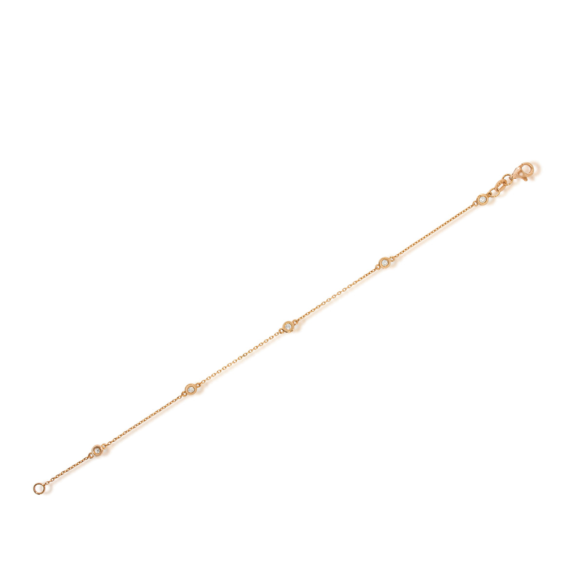 Dainty 14k Rose gold Bezel Setting Diamond Bracelet. 5 rose gold Cups set with diamonds. 0.18ct round daimonds.