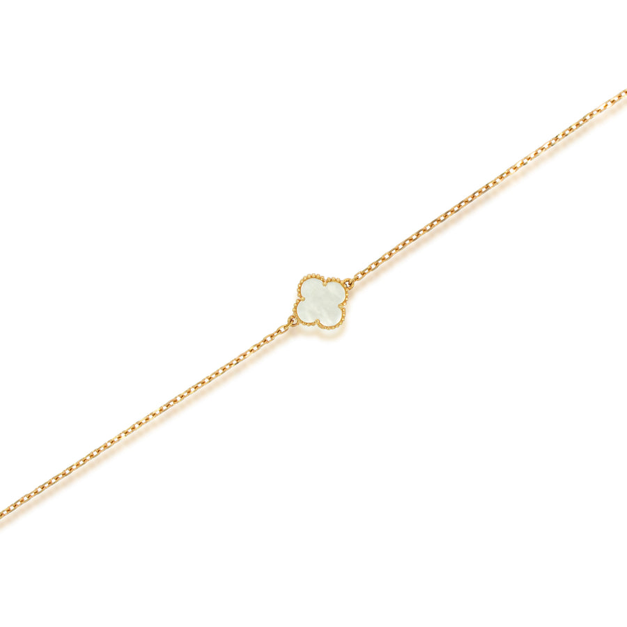 Elegant Bracelet, Mother of pearl Clover bracelet, 18k rose gold, 8.8mm diameter, rose gold balls Surrounding the Mother pearl.