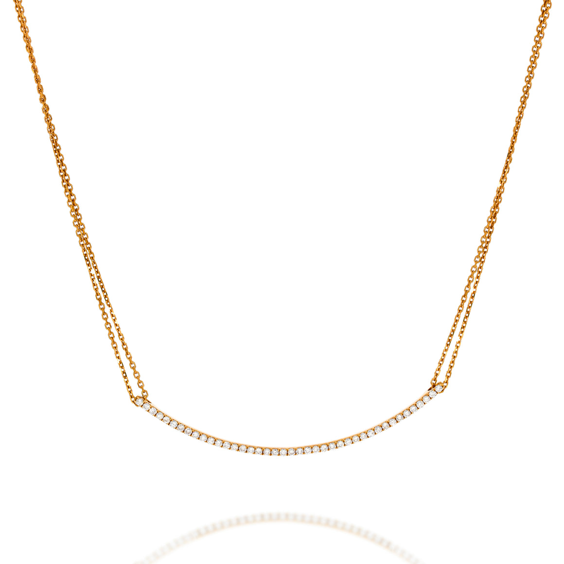 Timeless Semicircle diamonds pendant bar, Red Gold Double Chain Necklace, A perfect balance of modern geometry and classic elegance.