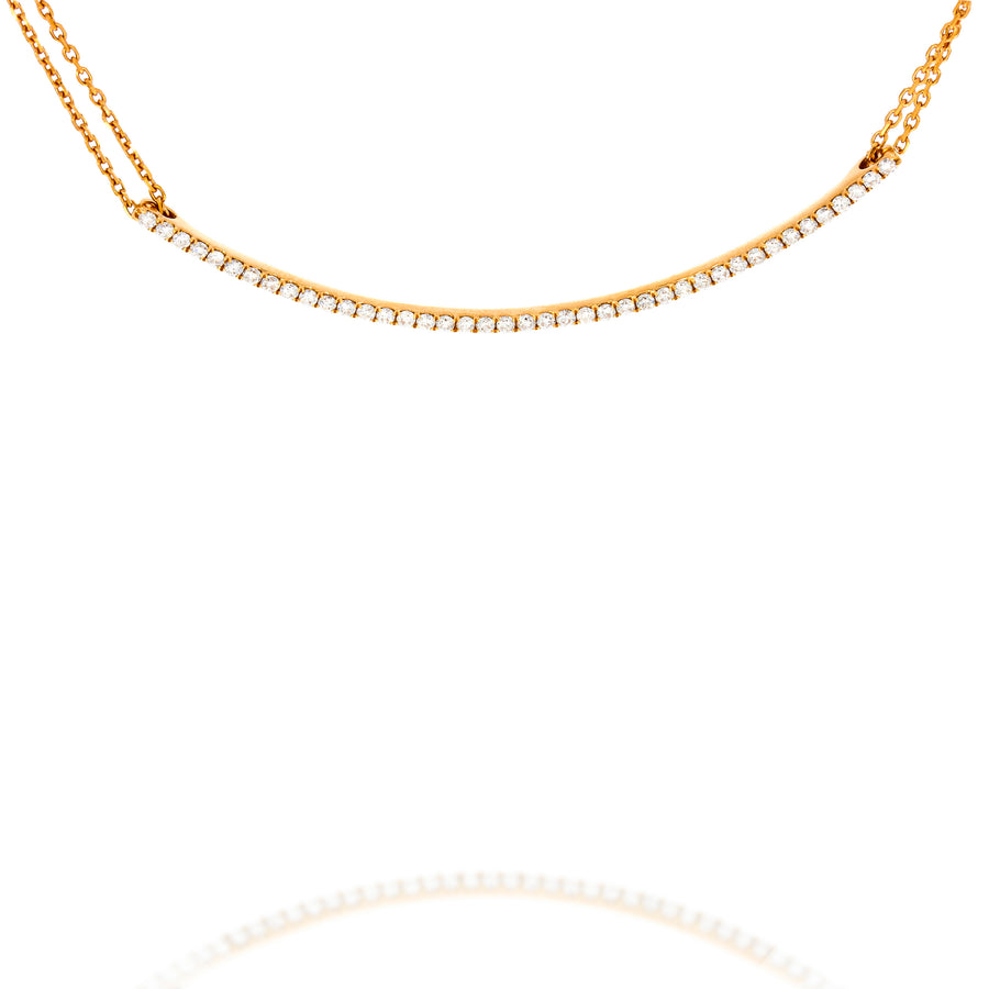 Timeless Semicircle diamonds pendant bar, Red Gold Double Chain Necklace, A perfect balance of modern geometry and classic elegance.