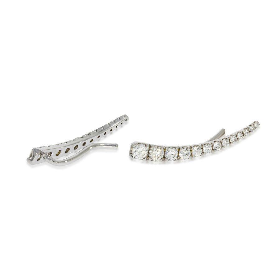 18k white gold Climbing Bar diamonds errings curved to fit your entire earlobe. 0.93 carat round diamonds.