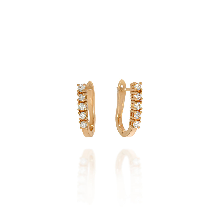 Timeless Perfect Ear hugger diamonds earrings. Dainty hoop Diamonds earrings. 14K warm rose glod set with 0.29 carat round diamonds.