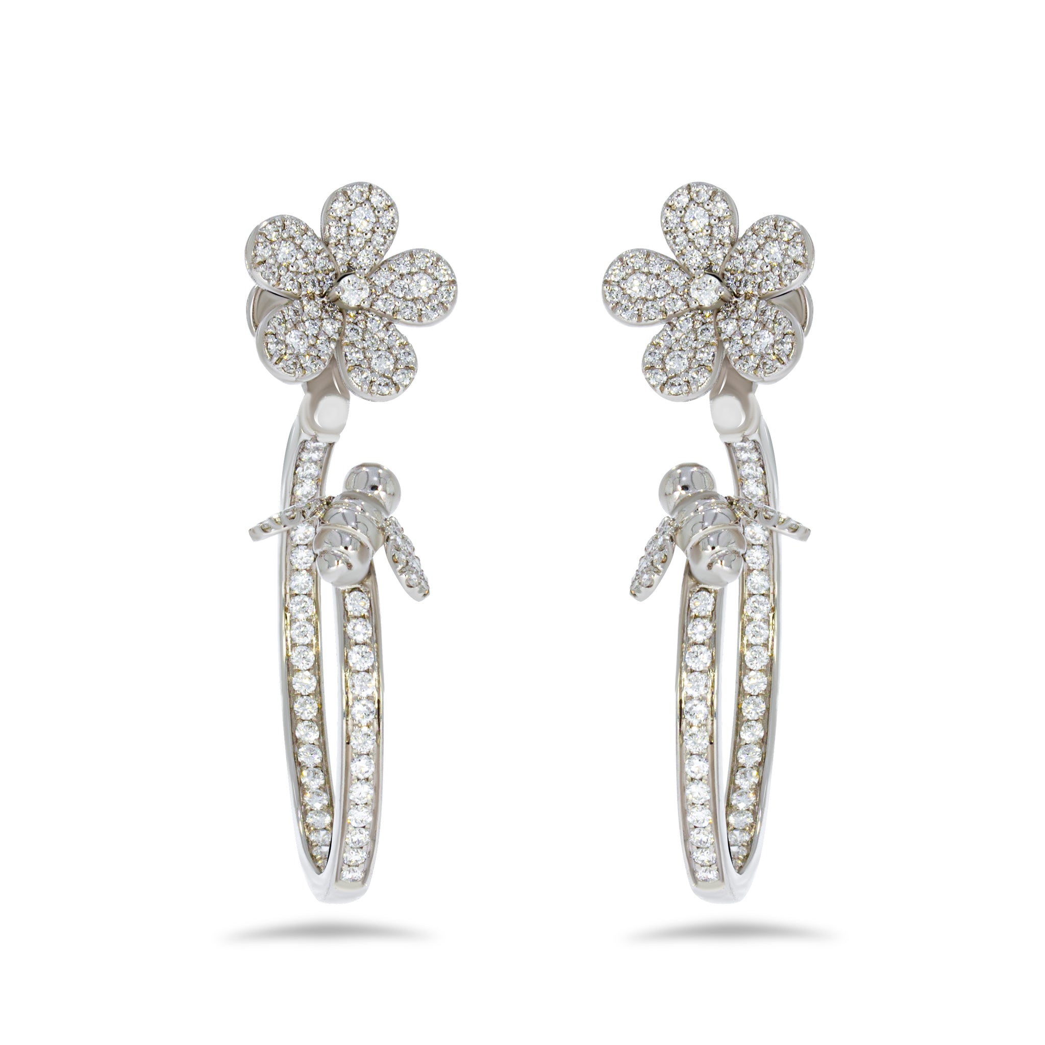 Dangle and Stud diamonds earrings, two ways to wear this inkredible earrings, flower on top and a bee on the edge. wild design.