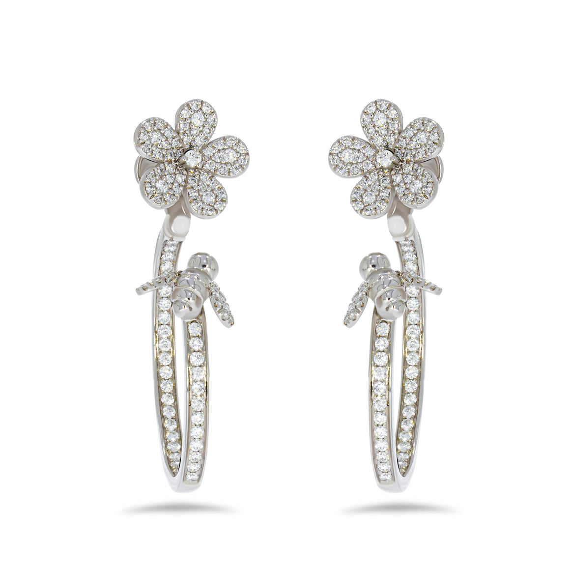 Dangle and Stud diamonds earrings, two ways to wear this inkredible earrings, flower on top and a bee on the edge. wild design.