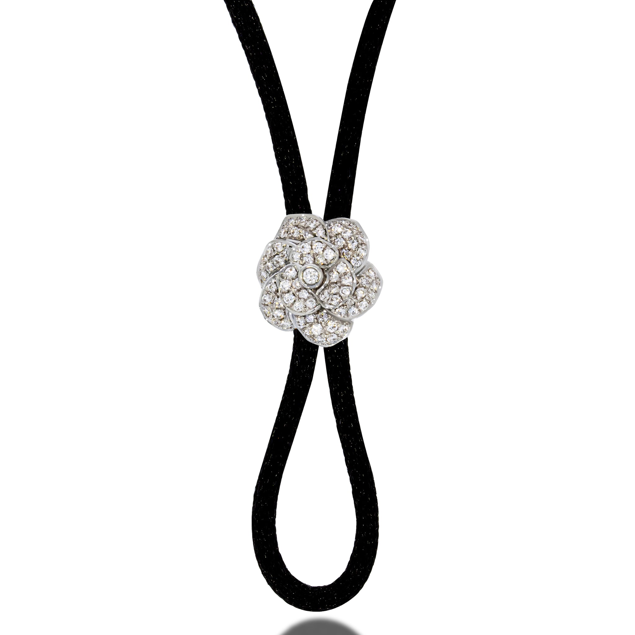 Incredible Rose shape Diamonds pendant Tie 18k white gold set with 0.30 carat. Black wax thread tied with Perfact Pendant.