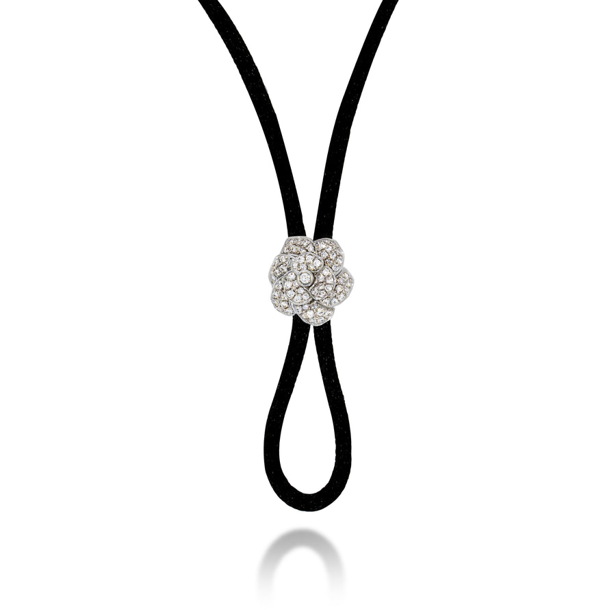 Incredible Rose shape Diamonds pendant Tie 18k white gold set with 0.30 carat. Black wax thread tied with Perfact Pendant.