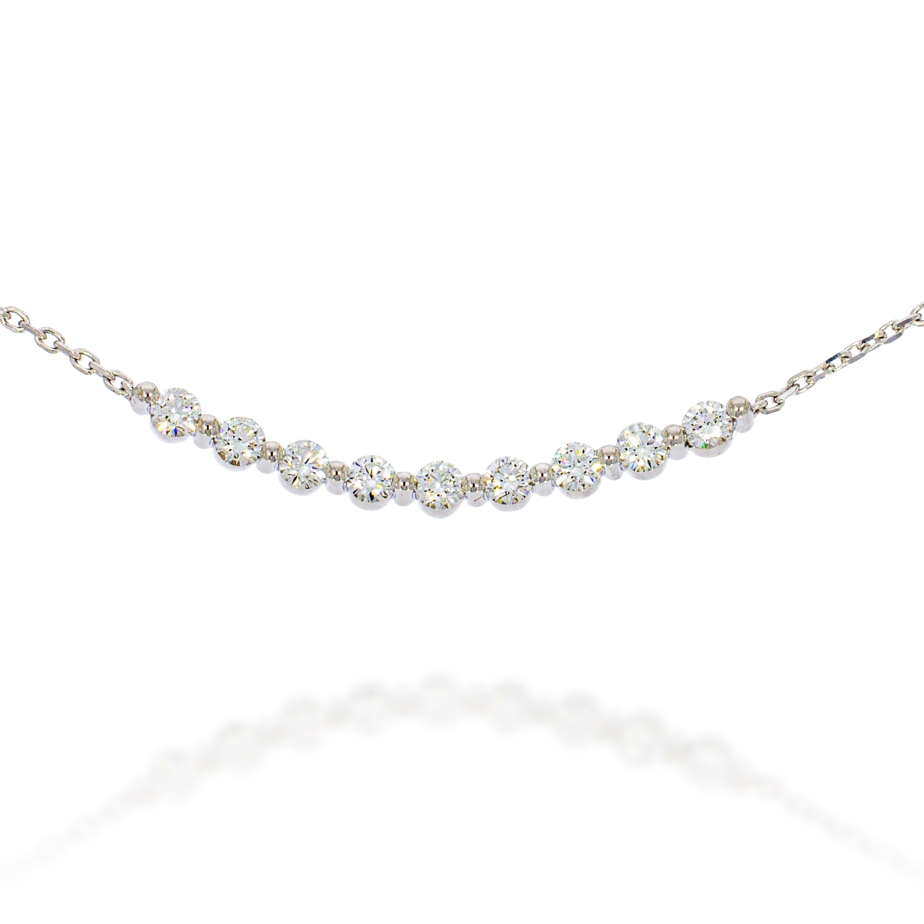 Dainty Bezel set sparkling Diamonds pendant, delicate 18k white gold necklace. perfect for bridal set / anniversary gift.