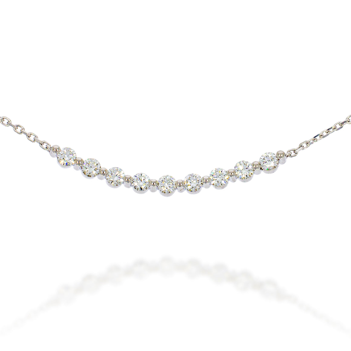 Dainty Bezel set sparkling Diamonds pendant, delicate 18k white gold necklace. perfect for bridal set / anniversary gift.