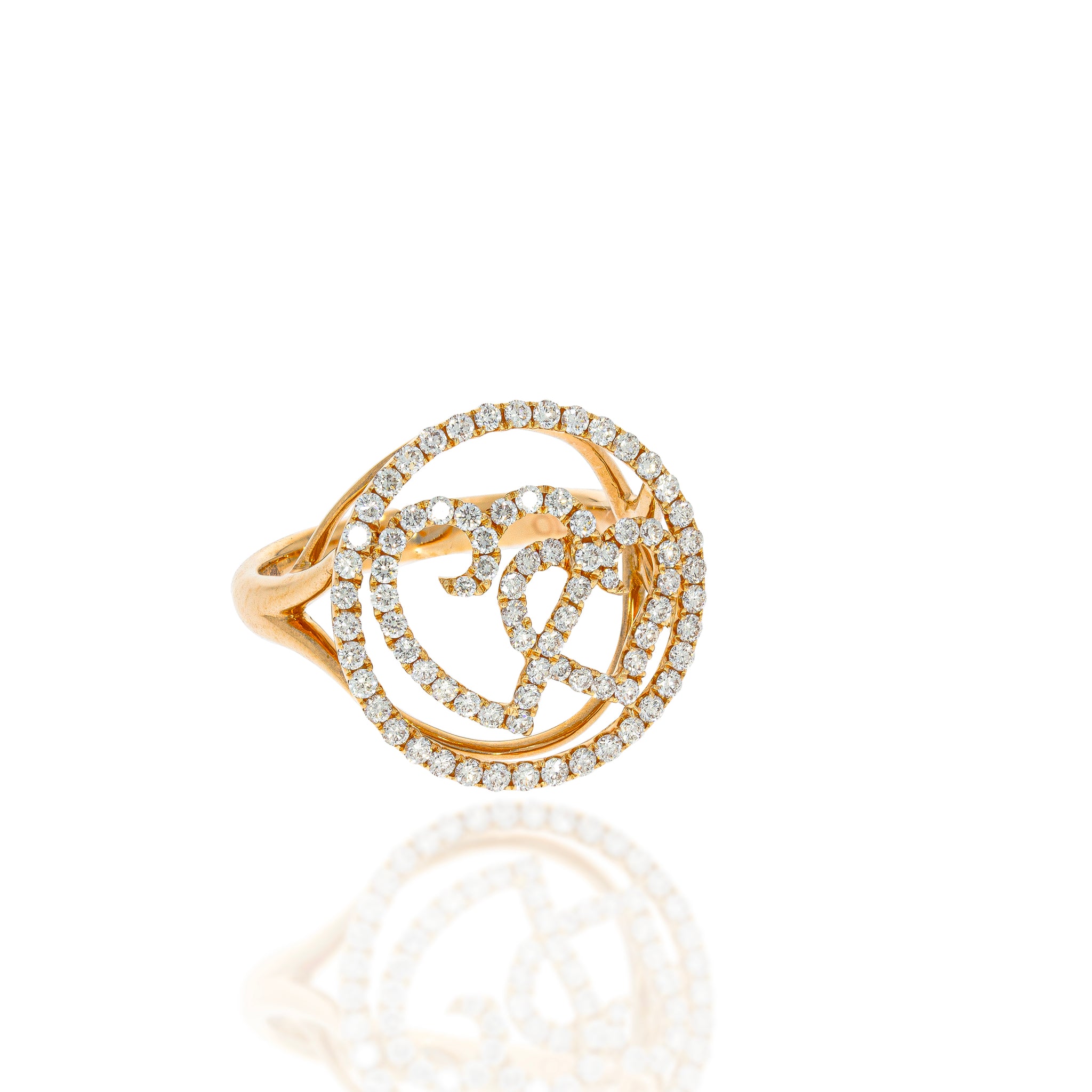Circle of love diamonds ring! Two diamond pave-hearts are embraced within diamonds circle of love 0.73ct white diamonds set in 18k rose gold