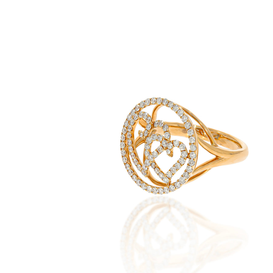 Circle of love diamonds ring! Two diamond pave-hearts are embraced within diamonds circle of love 0.73ct white diamonds set in 18k rose gold