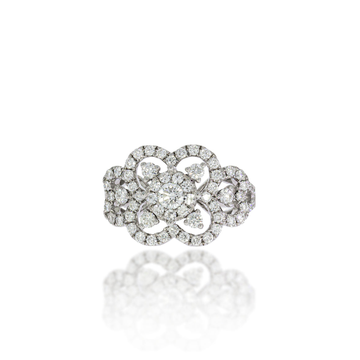 Luxury with our stunning 18K White Gold 1.26ct Diamonds Flower cocktail ring, breathtaking piece perfect for any special occasion.