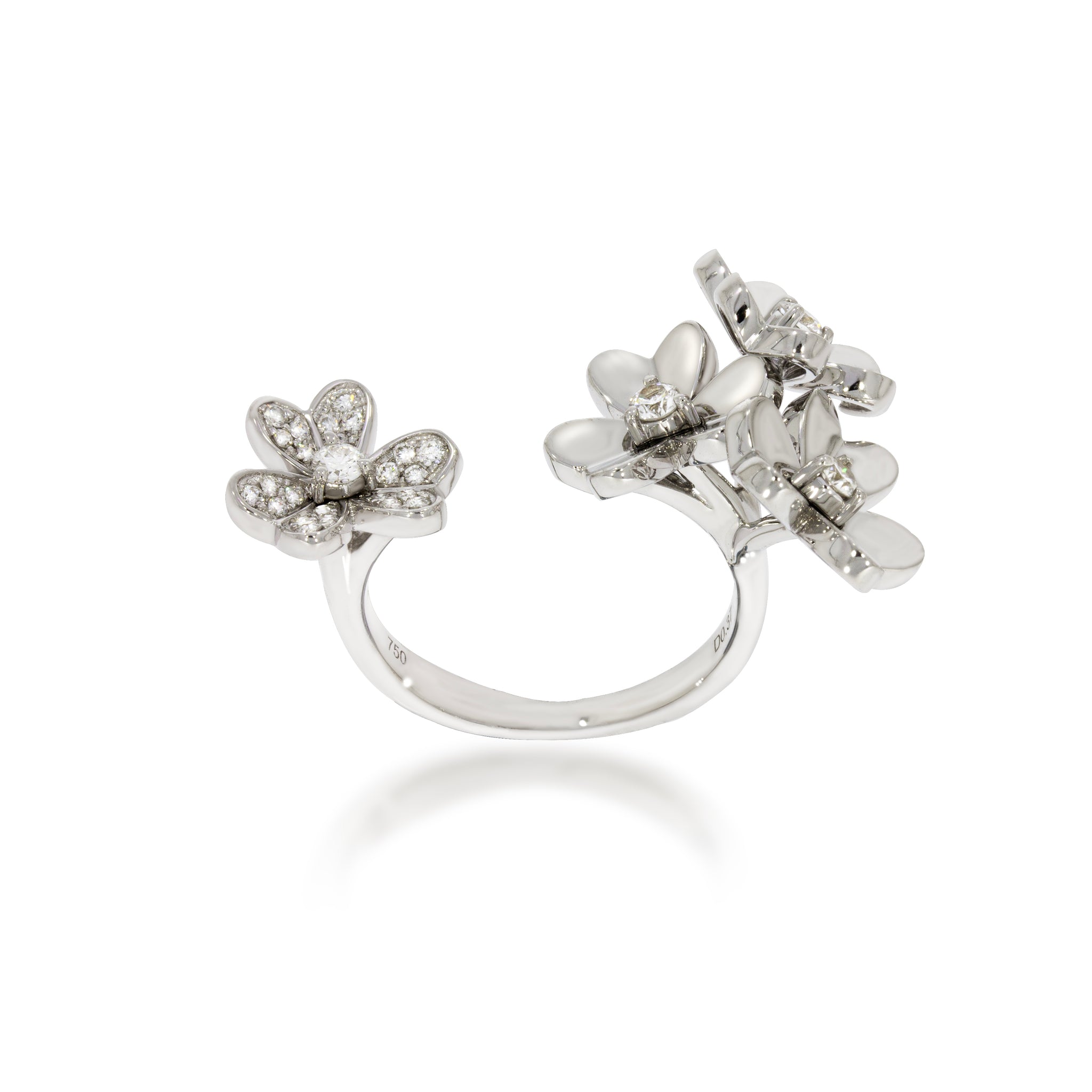 Copy of Open ring, Between the Finger ring, 4 elegance 18k yellow gold clover fatal set with round diamonds creating a bouquet of everlasting charm.