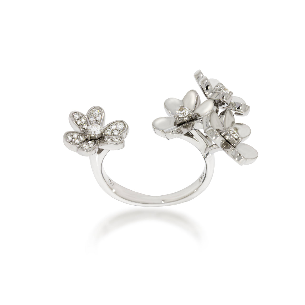 Copy of Open ring, Between the Finger ring, 4 elegance 18k yellow gold clover fatal set with round diamonds creating a bouquet of everlasting charm.