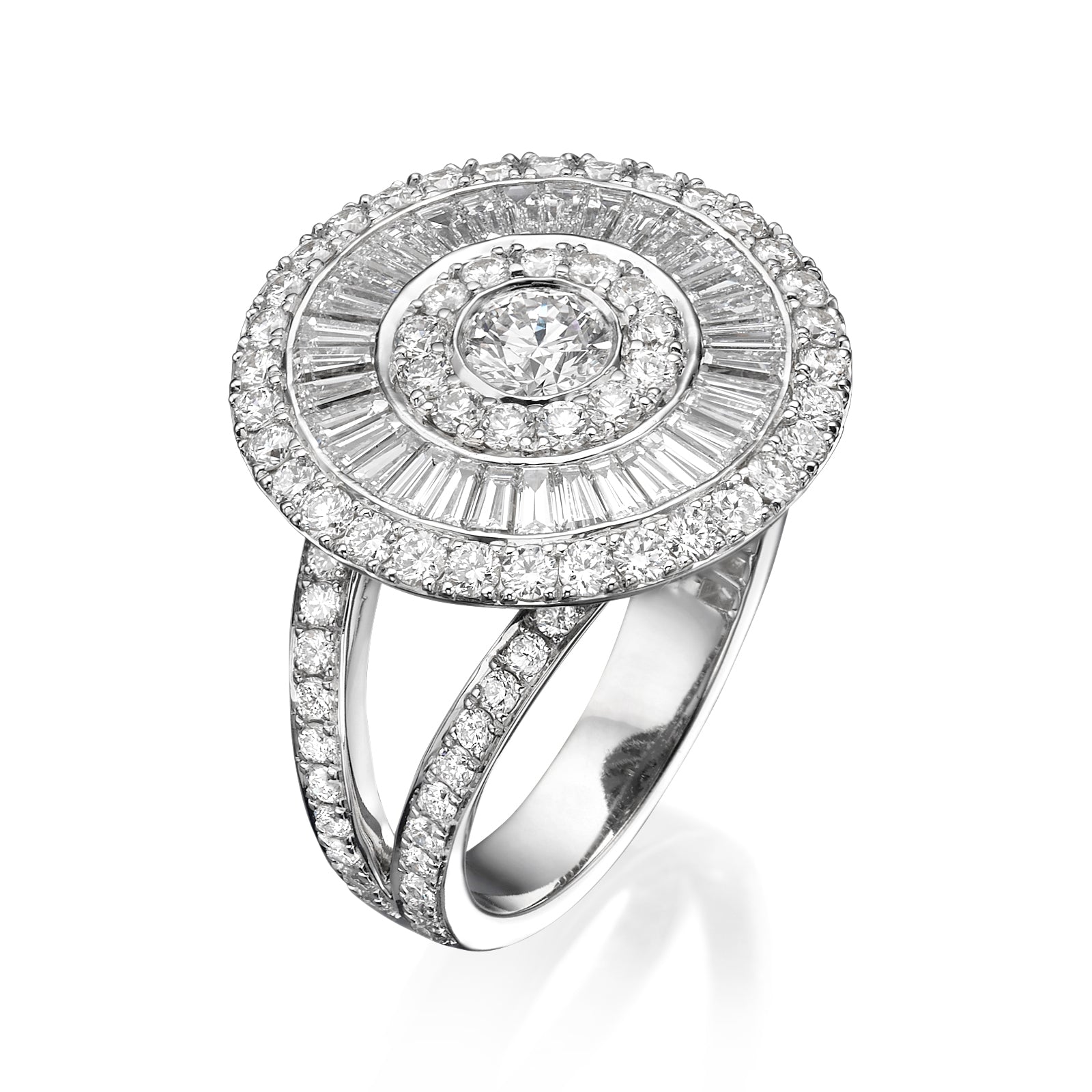 R2567N2-Round Diamond ring with baguette diamonds - sun collection