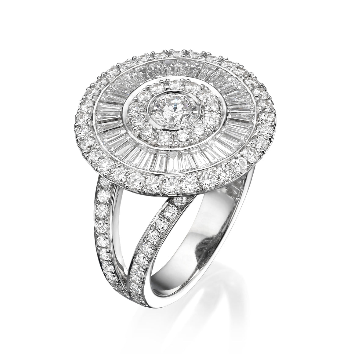 R2567N2-Round Diamond ring with baguette diamonds - sun collection