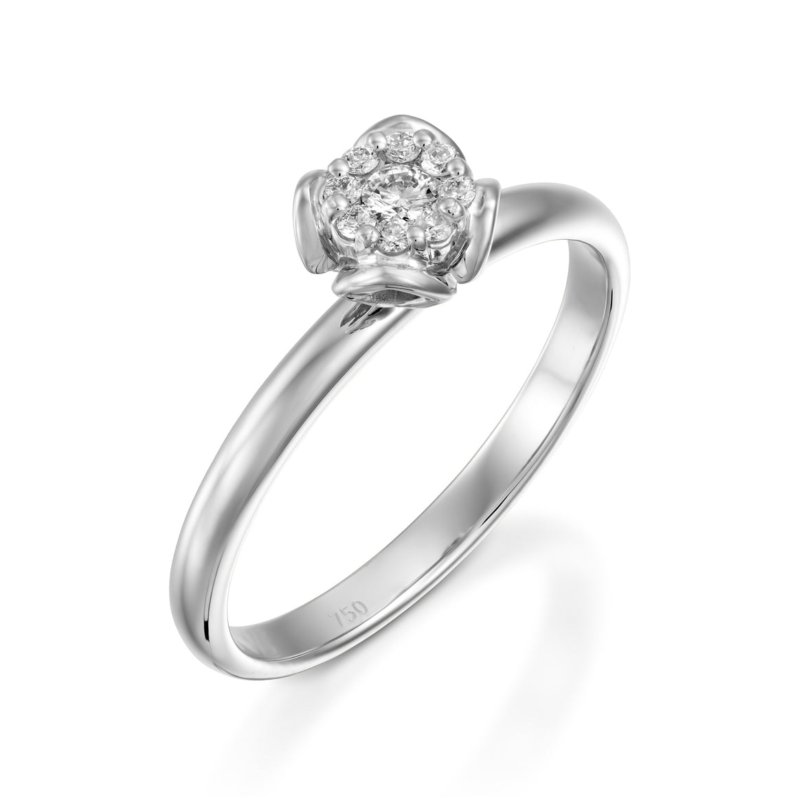 RS744AS-0.12 carat White gold flower diamond engagement ring for women - Petite Fleur
