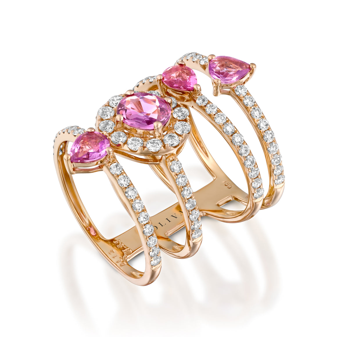RNT13763-Pink Sapphire diamond multi Layered Ring ring in 18k Red gold