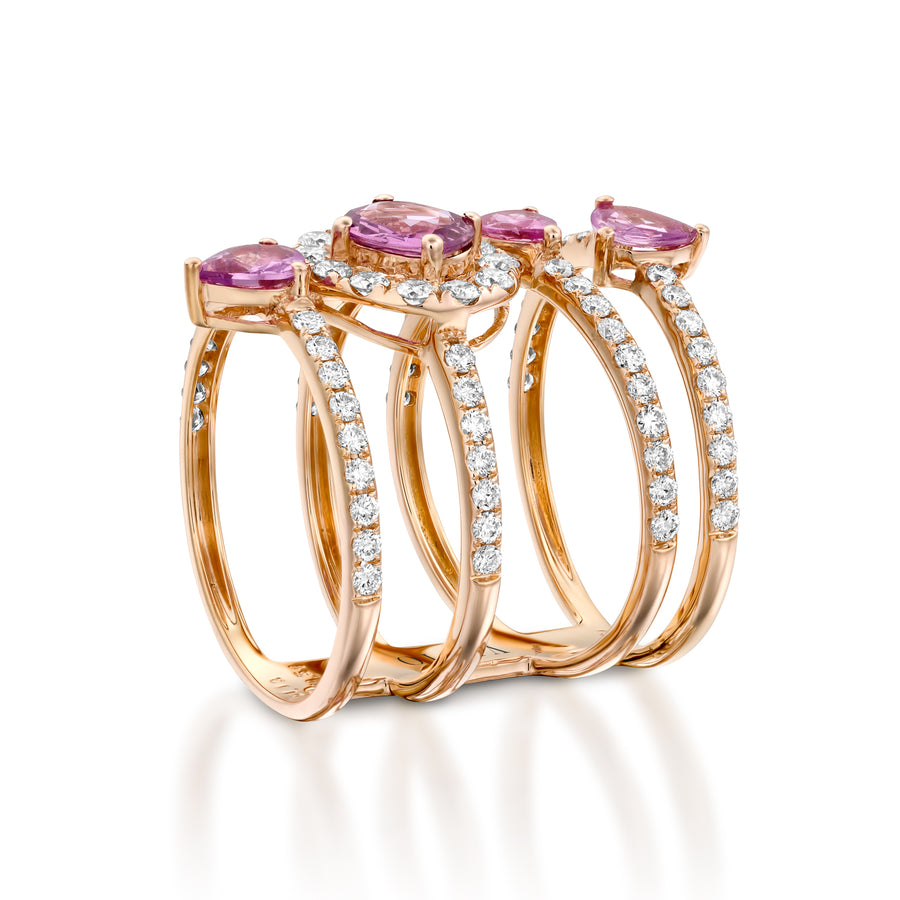 RNT13763-Pink Sapphire diamond multi Layered Ring ring in 18k Red gold