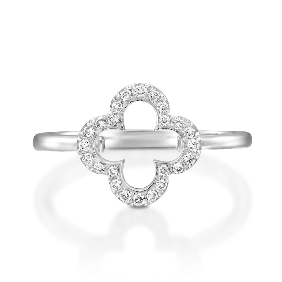 RVC401-Diamond Clover ring in 18k white gold