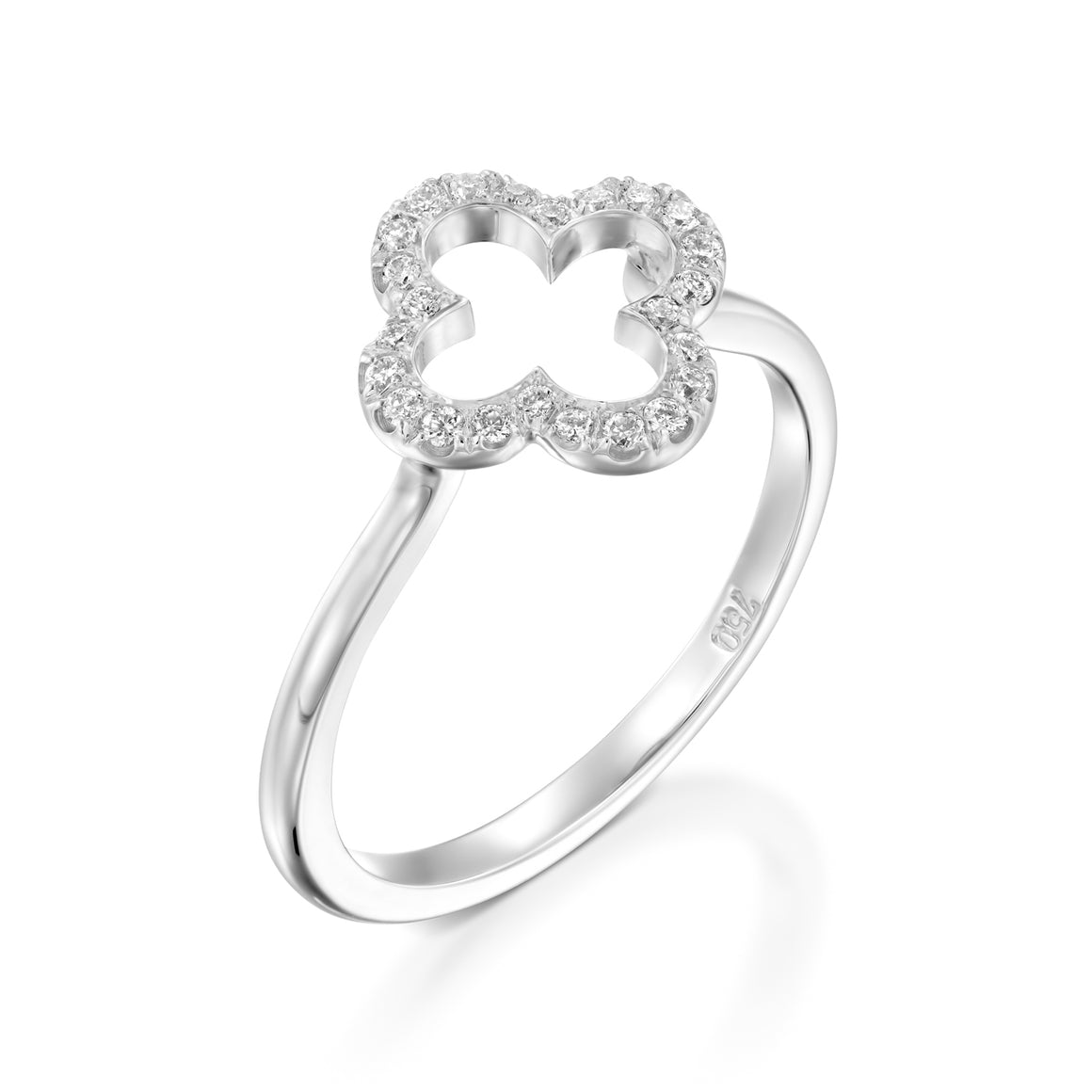 RVC401-Diamond Clover ring in 18k white gold