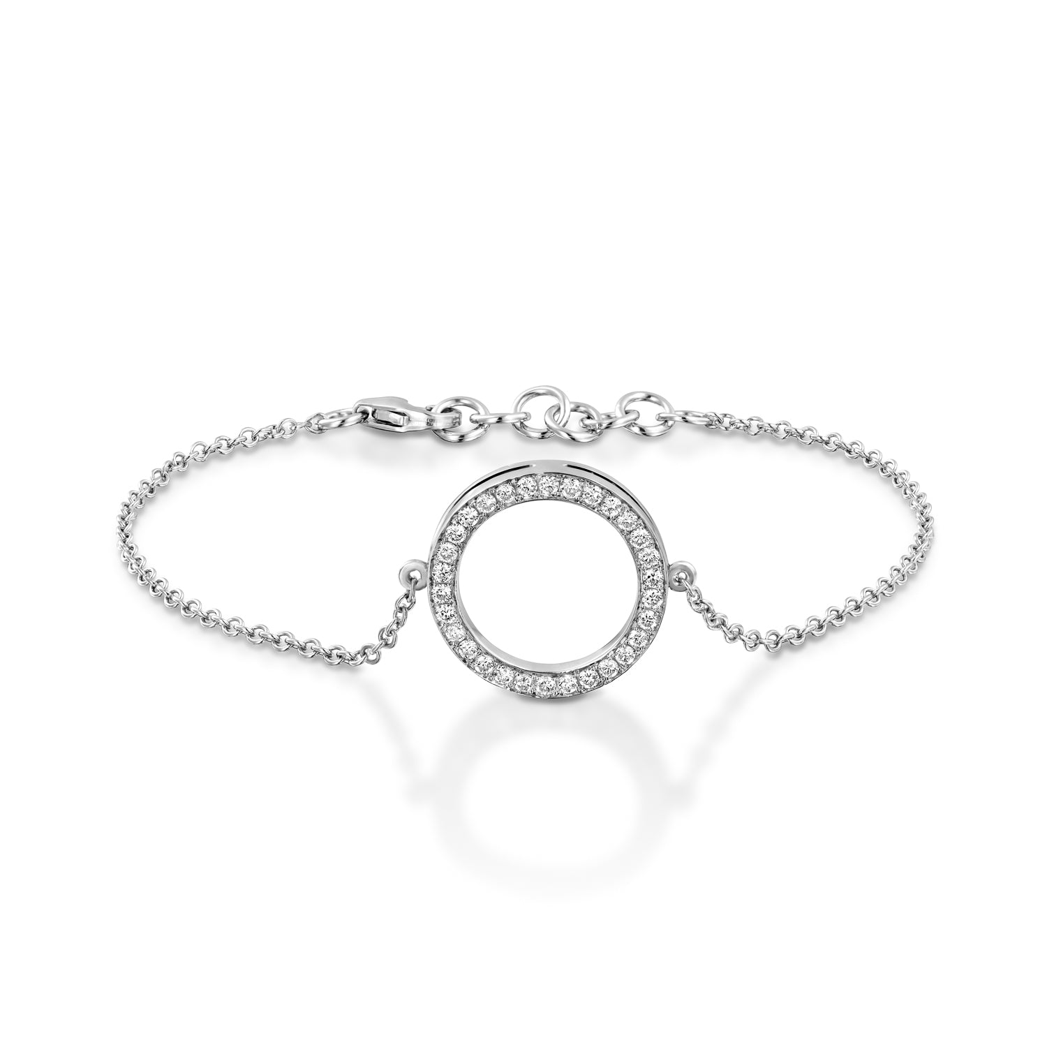 0.38 Cart Diamond chain bracelet with circle pendant - White  gold