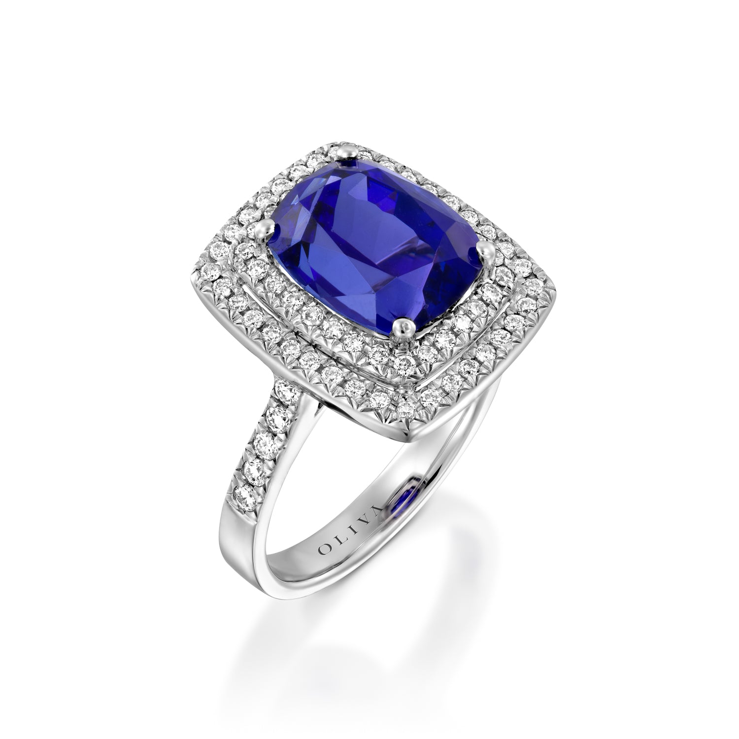 5.5 Carat Cushion cut tanzanite and diamond ring