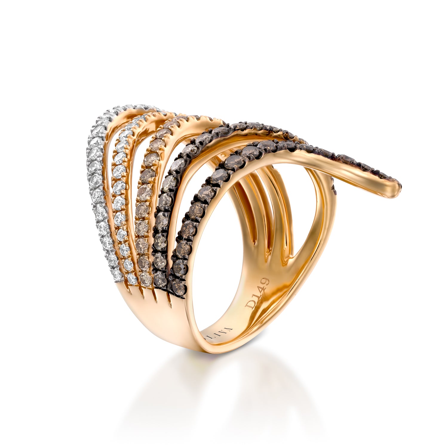 RNS5342-Layerd Brown & white diamond ring in 18k Red gold