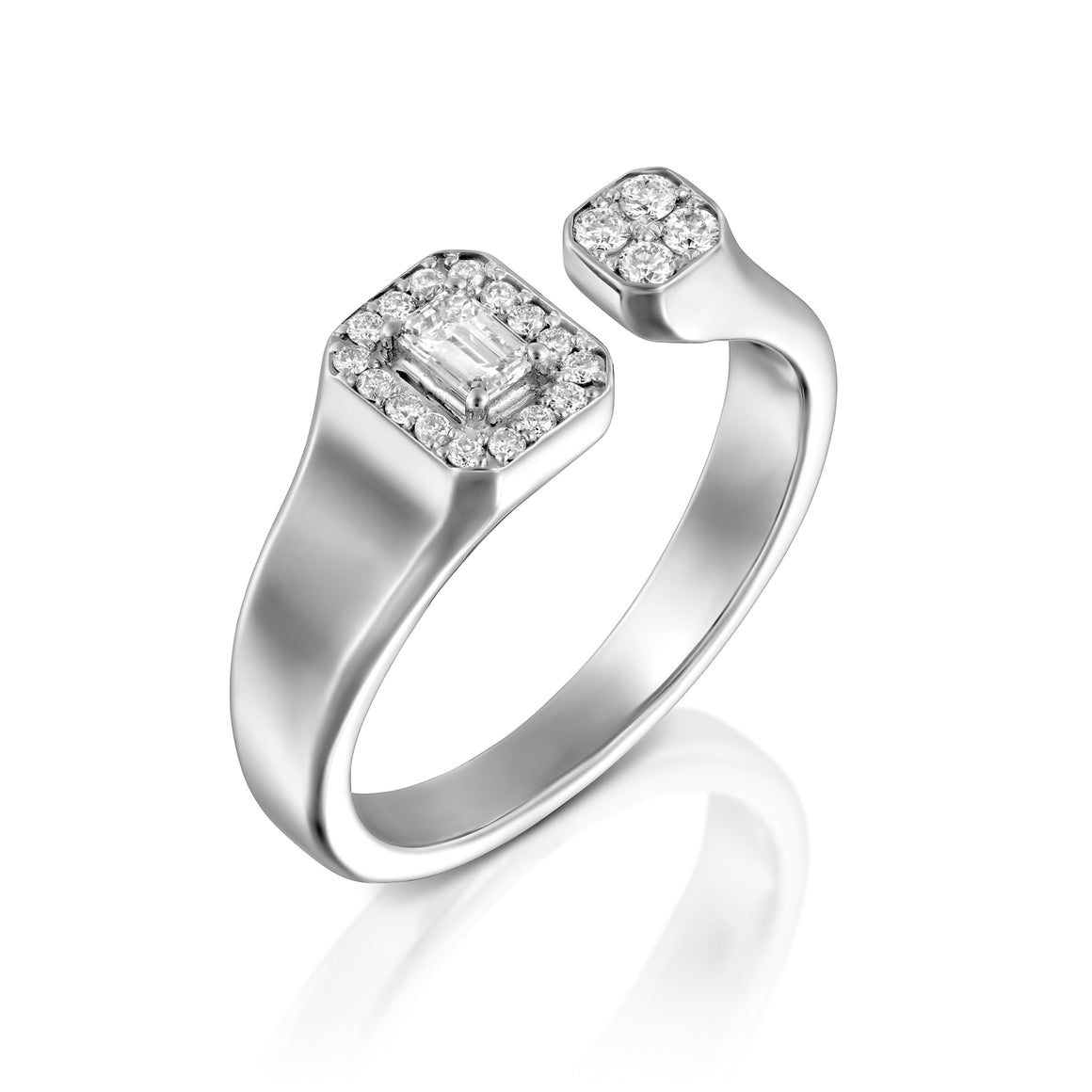 ROLE01-Square Halo Diamond Open Ring  in 18k white gold