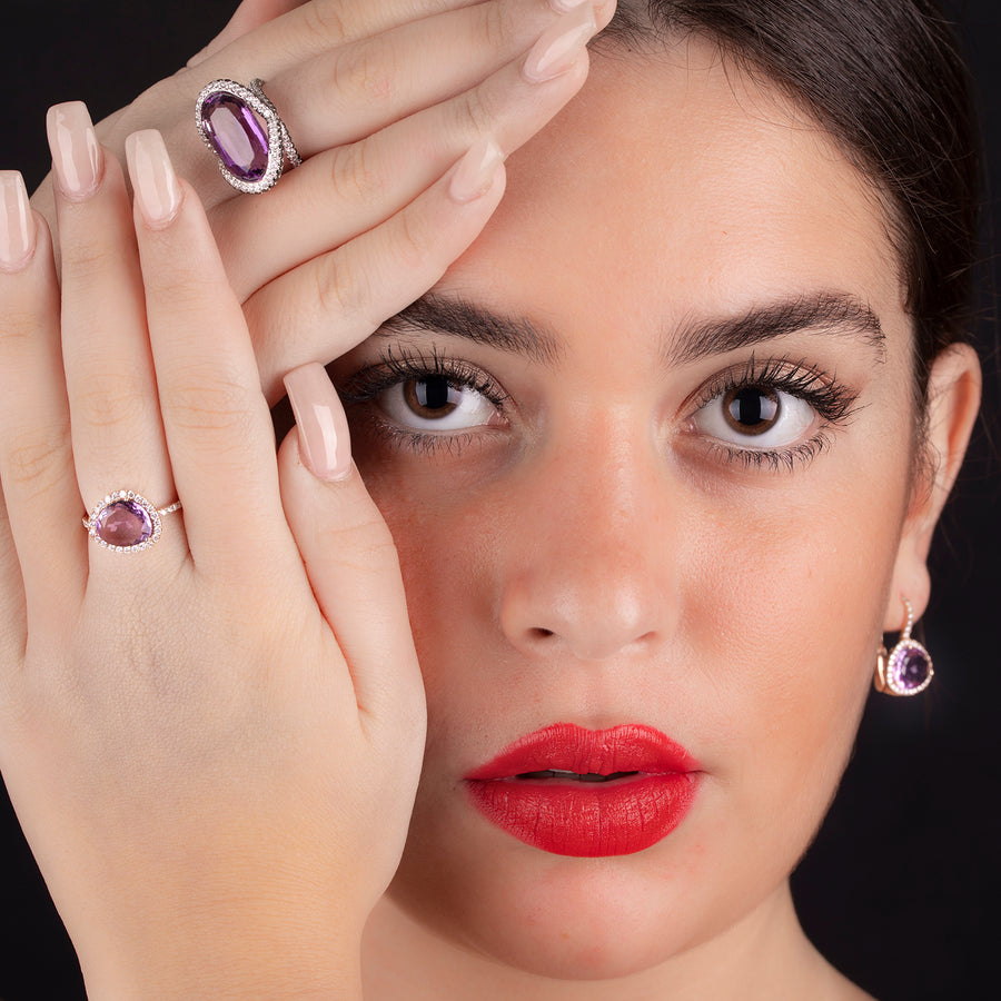 R8179-18k white gold Black and white Diamond amethyst ring