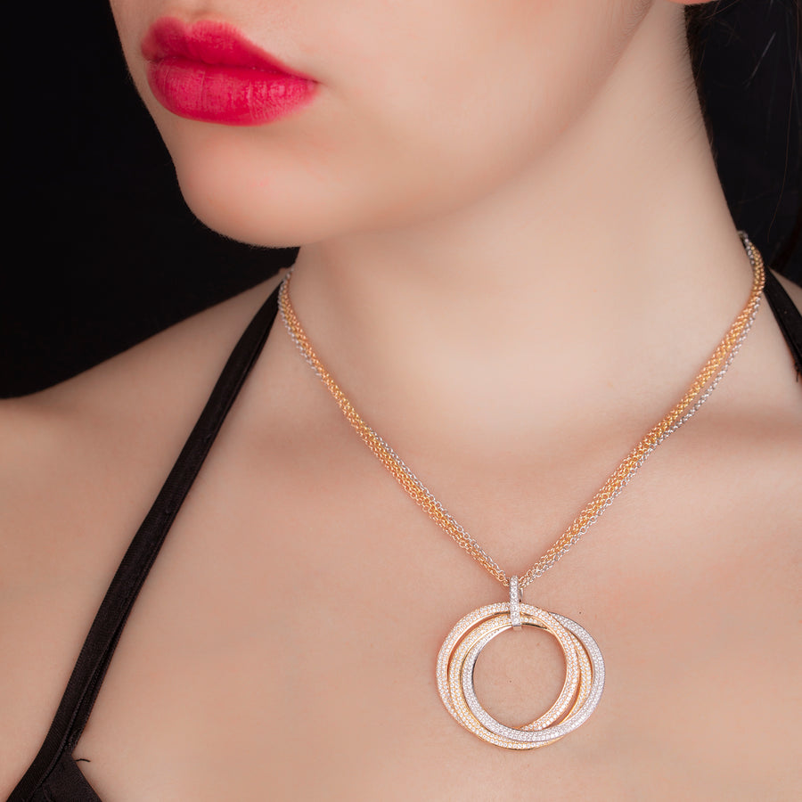 A beautiful 3 Round Diamond Circle of Love Pendant. in 3 different gold color.