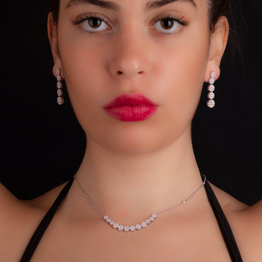 Drop Earrings set with total of 1.67 Round diamonds White gold, Flower shape.