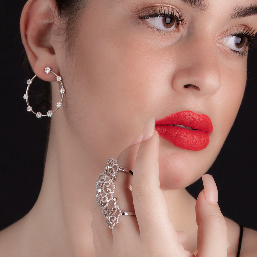 RNEJ13595-Red gold diamond filigree knuckle ring