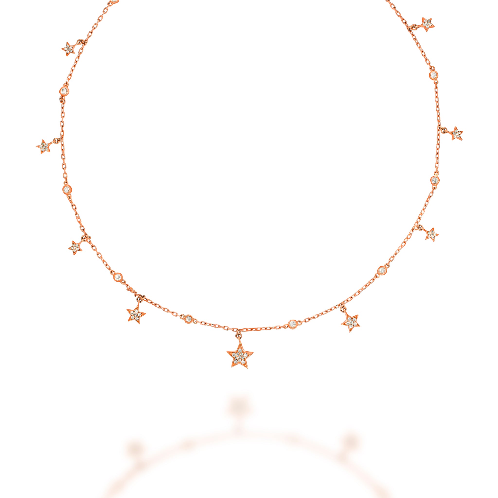 18k rose gold dainty Celestial necklace Diamond Jewelry Stars charms, Wedding bridal necklace 0.58ct