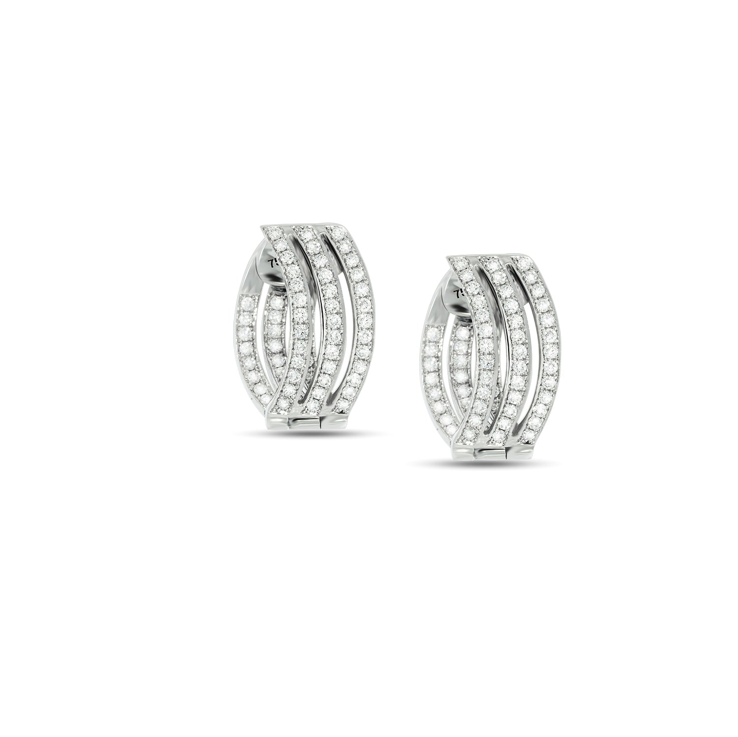 Diamond Hoop Earrings, Diamonds on both sides of the earring, White gold.