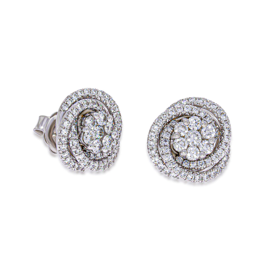 Stud Diamonds Earrings Flower Shape with spiral sparkling diamonds around, it  very Unique design, wedding set.