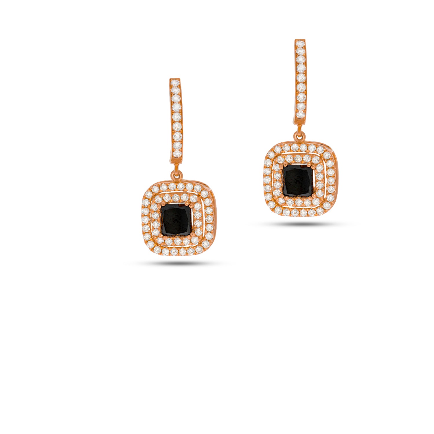 Drop diamond earing with big Black diamond as a main stone, rose 18 carat gold