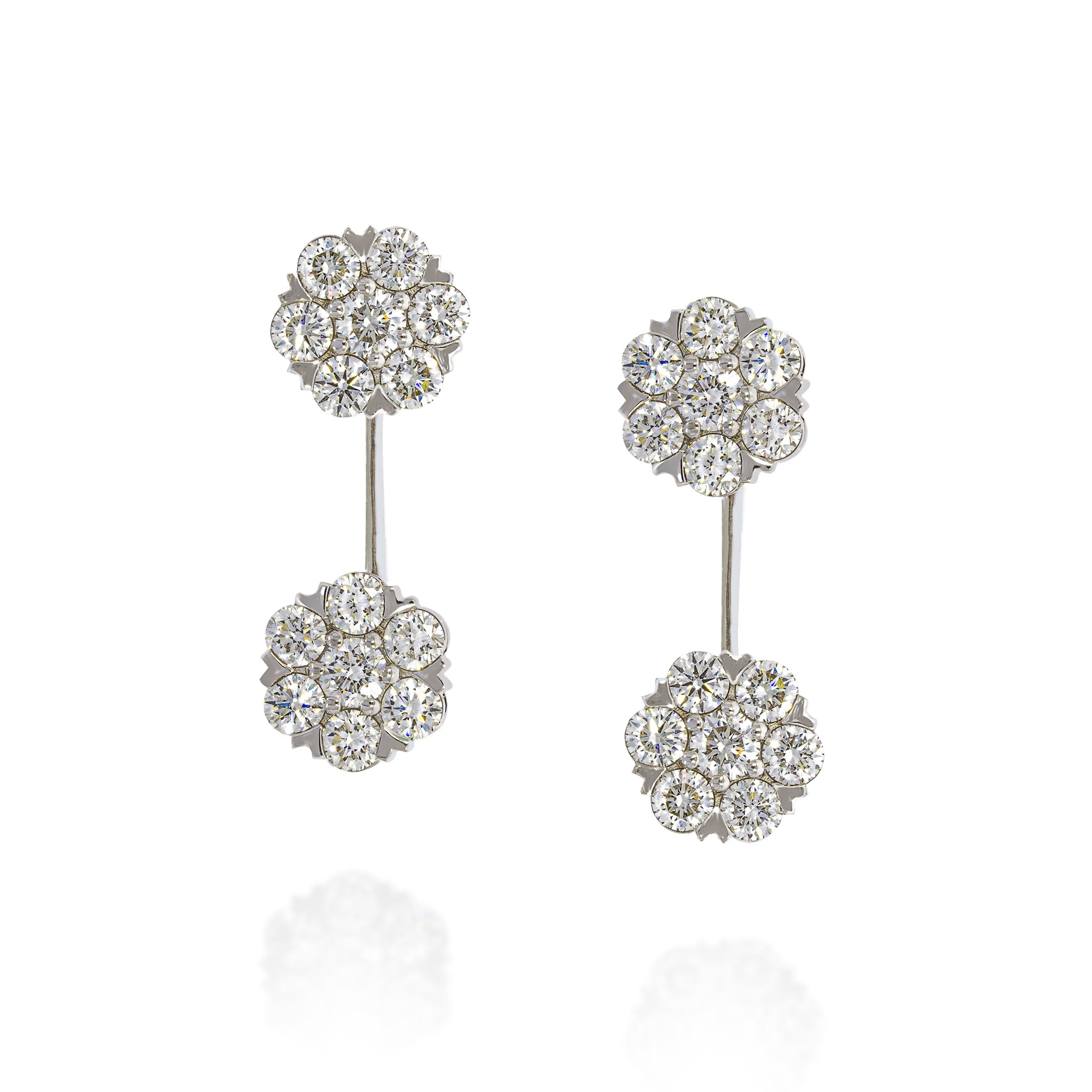 Double Flower Long Diamonds Earrings Or One Flower Stud Earing - with this earings the choices is yours!
