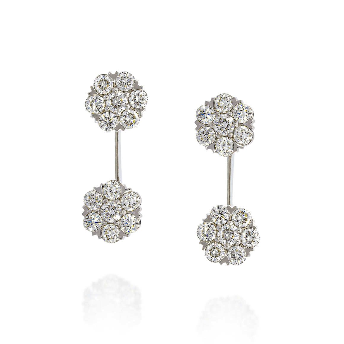 Double Flower Long Diamonds Earrings Or One Flower Stud Earing - with this earings the choices is yours!