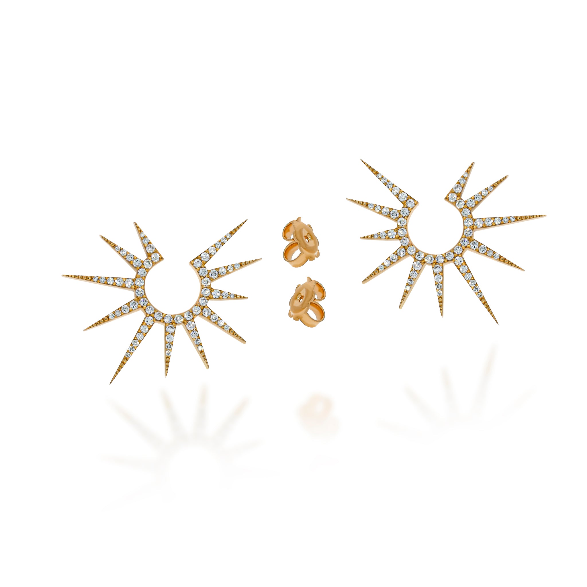 18k rose gold shape of a sun hoop earrings set with 130 brillinant cut diamonds 0.82 ct. Radiant and sparkling looks.