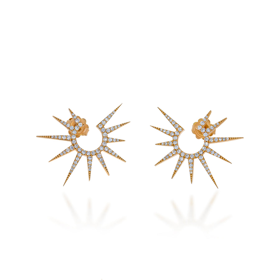 18k rose gold shape of a sun hoop earrings set with 130 brillinant cut diamonds 0.82 ct. Radiant and sparkling looks.