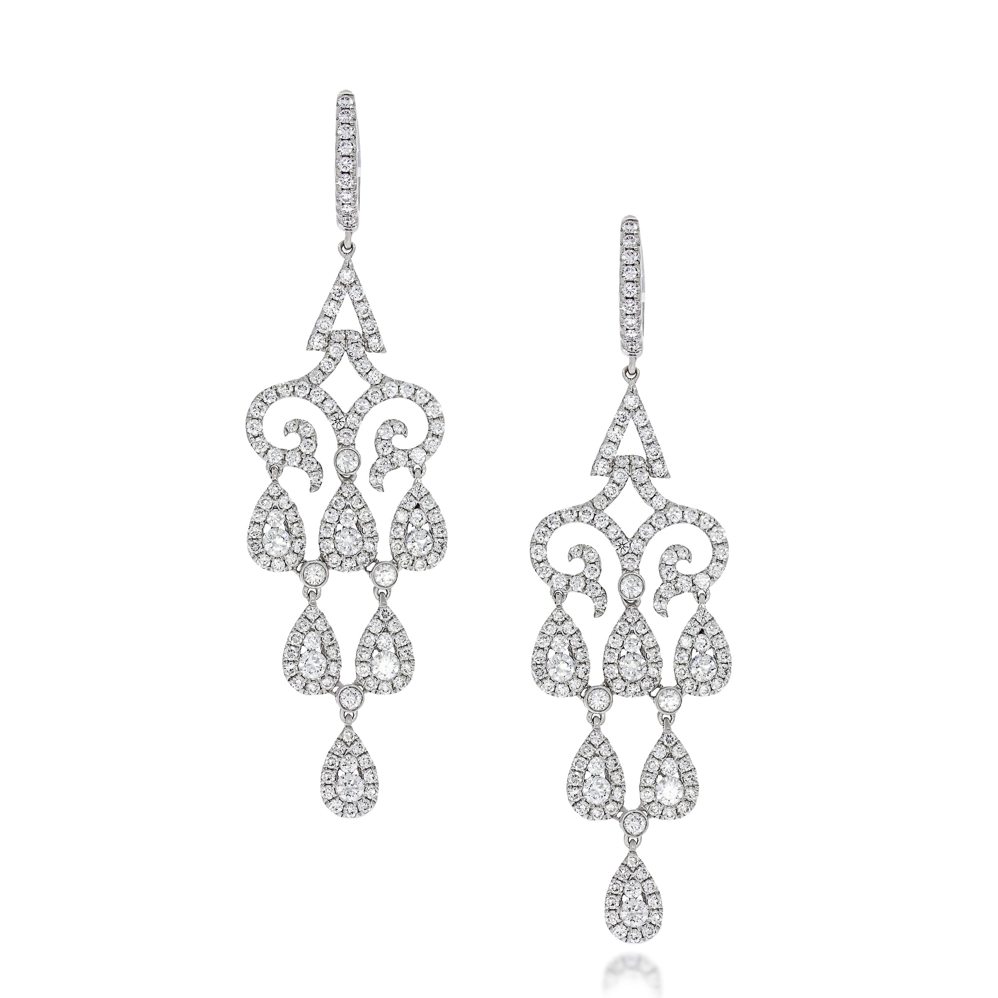 Drop Earring Set,  18k White Gold Filigree Swirl Teardrops Drop, Stylish Diamonds Jewellery for shaining and glamore look.