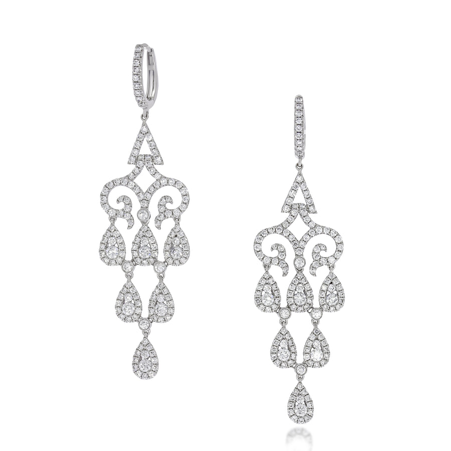 Drop Earring Set,  18k White Gold Filigree Swirl Teardrops Drop, Stylish Diamonds Jewellery for shaining and glamore look.