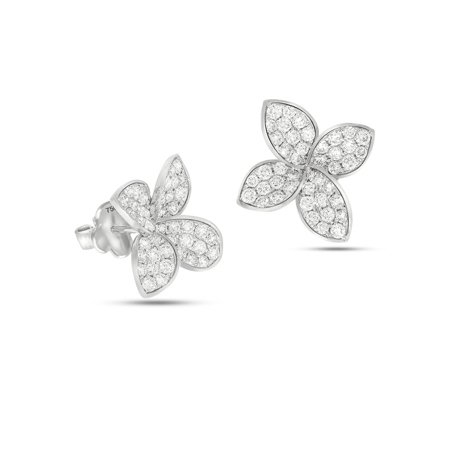 4 gentle Leaf earrings set with sparkling round brilliant cut diamonds, 3.02 ct. 18K White gold. magnificent Stud earrings.