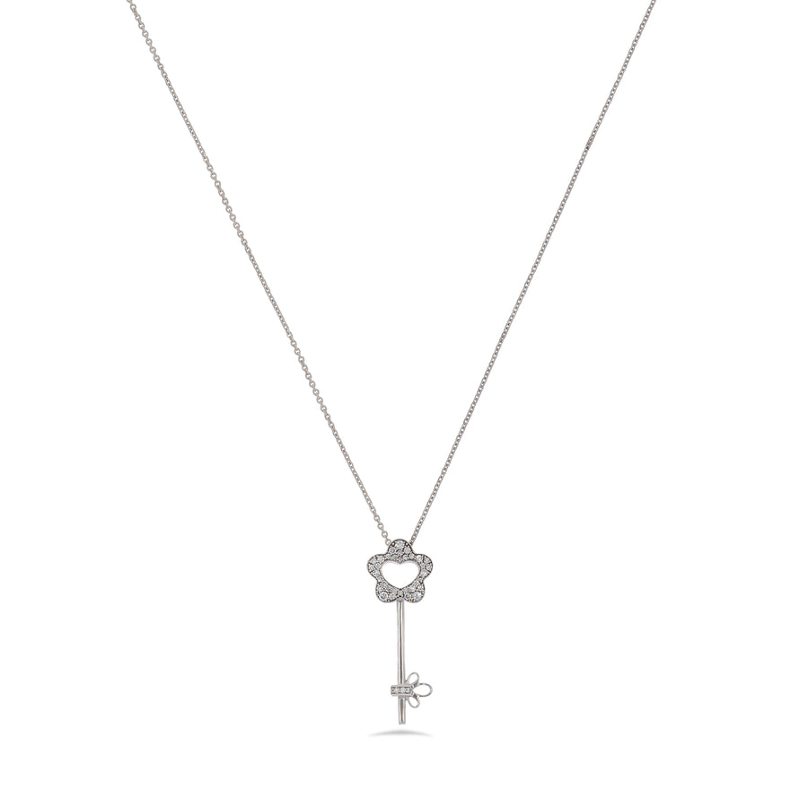 Diamonds key pendant necklace. Key Charm Necklace. 18K gold pave diamond key set 36 round diamond 0.21ct. High quality sparkling Diamonds.