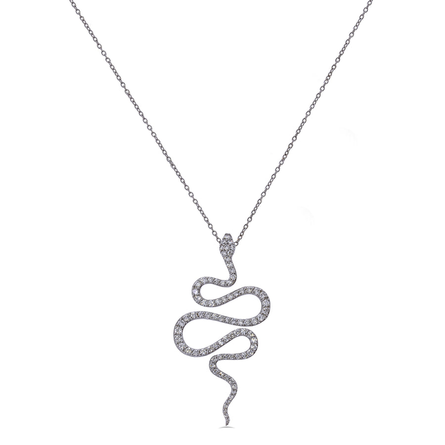 14k white gold, snake diamonds pendant. Charm Pendant pave with 81 round 1.13ct diamonds. symbol of wisdom pendent.
