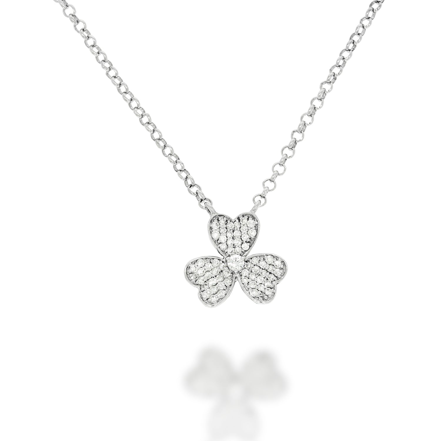Clover necklace 18K white gold, Diamonds Pave Clover design pendant, set with 61 white round diamonds. prefect wedding wear/ gift.